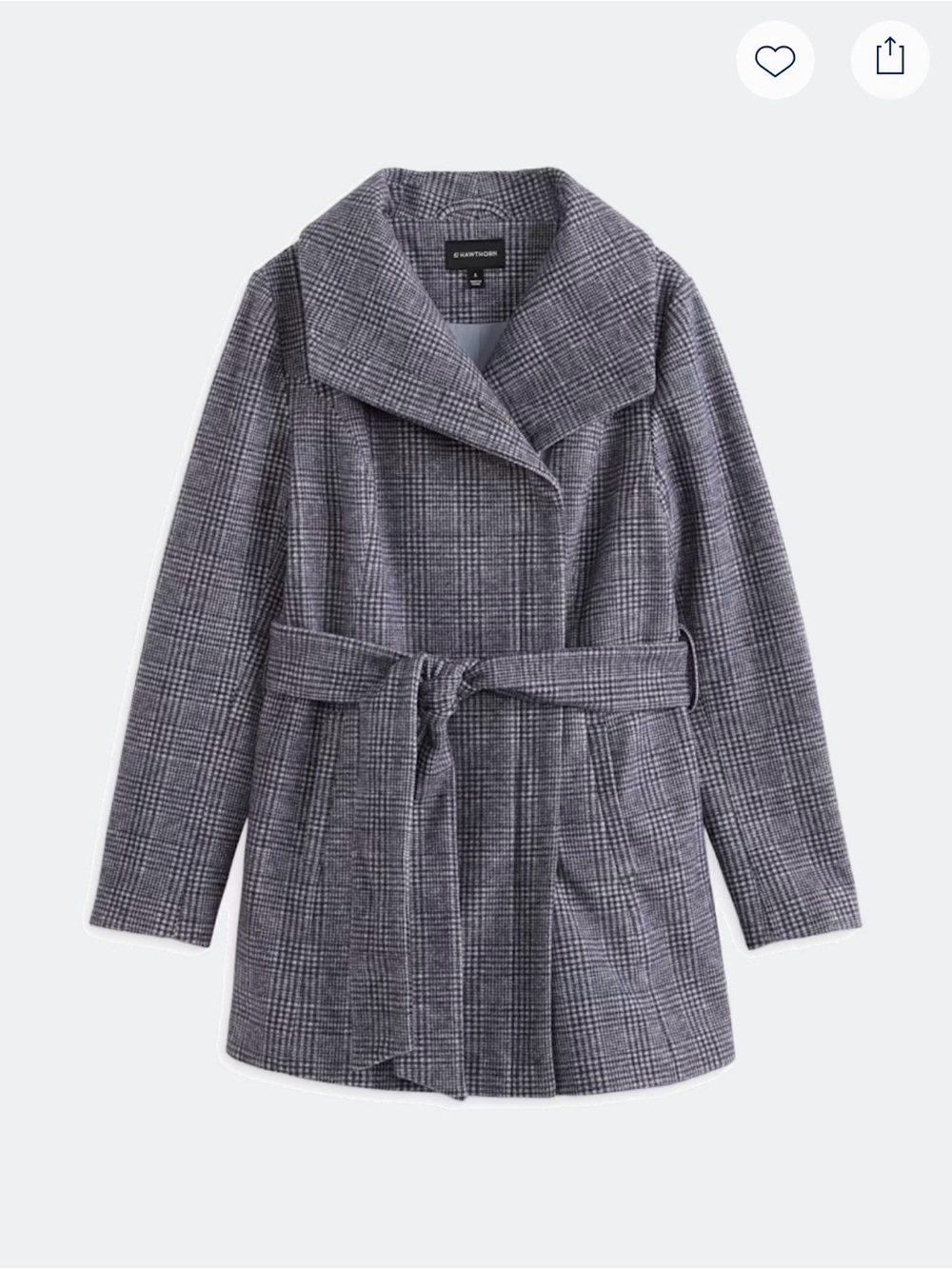 41 Hawthorn Gray Plaid Tie-Waist Pea Coat